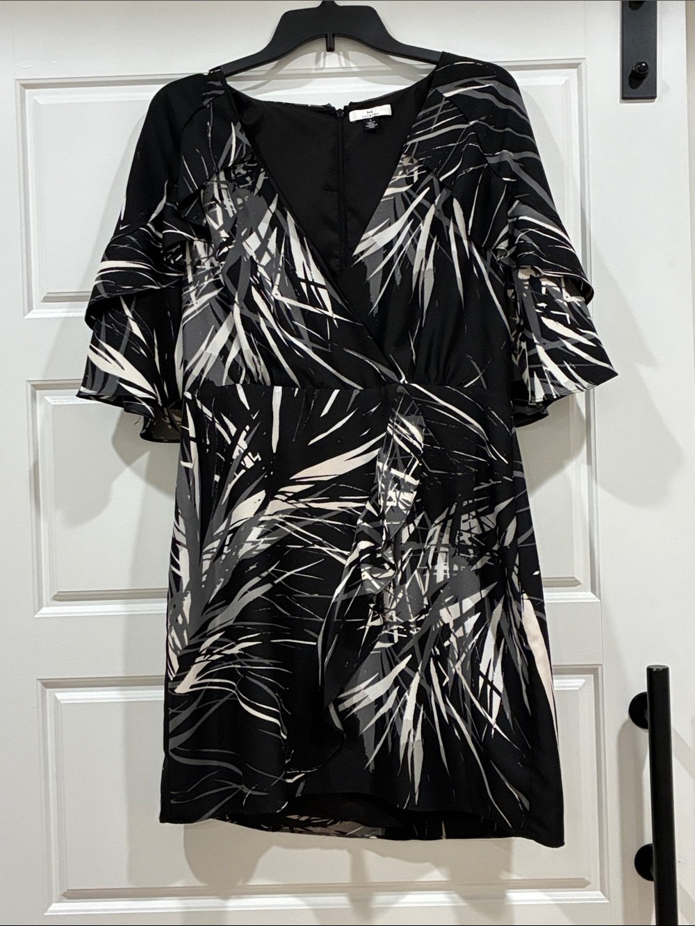 Halston Heritage Black and White Abstract Wrap Dress